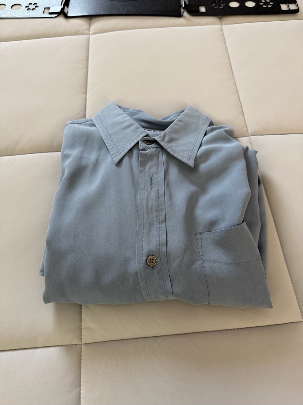 MEN Vintage 100% Silk Shirt Blue Gray Mens Large Size 2